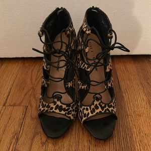 Gilt x Glamour leopard cage heels